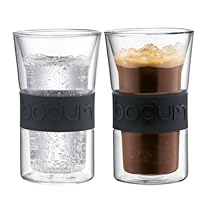 Bodum Presso 10-Ounce Double-Wall Glass with Silicone Grip, Black, Set of 2