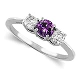 18K White Gold Round 3 Stone Amethyst & Diamond Ring (1/4 ctw)