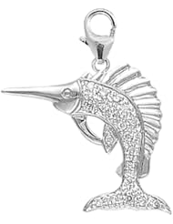14K White Gold Diamond Marlin Charm