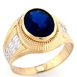 10k Two Tone Gold Synthetic Birthstone Filigree Mens Ring