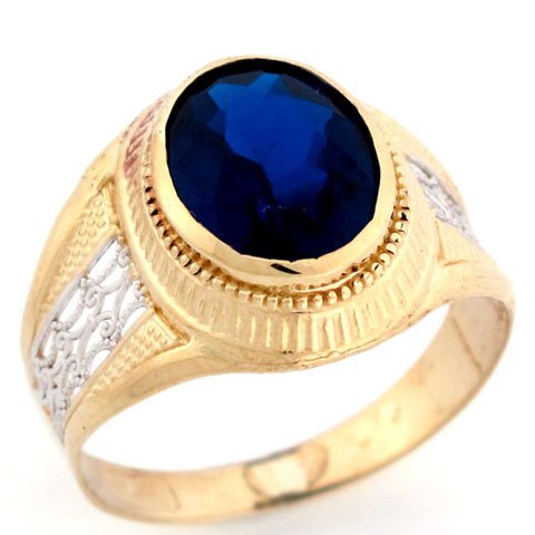 10k Two Tone Gold Synthetic Birthstone Filigree Mens Ring