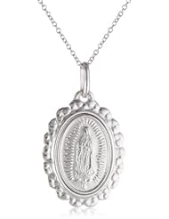 14k White Gold Our Lady of Guadalupe Oval Medal Necklace, 18"