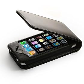 BLACK IPHONE 4 4S FLIP LEATHER CASE