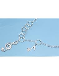 925 Sterling Silver Musical G-Clef & Note Pendant Necklace with CZ Stones