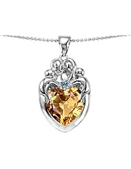 Original Star K (tm) Large Loving Mother Twins Family Pendant With 12mm Heart Simulated Imperial Yellow Topaz in 925 Sterling Silver
