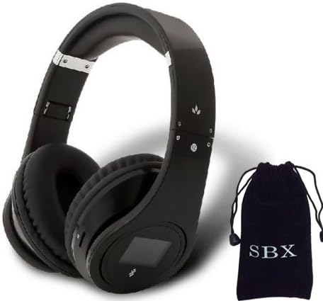 SBX Over Ear Stereo Hifi TF SD Card MP3 Player Adjustable Headset Headphone Earphone with Micphone Support All 3.5mm Input With USB Rechargeable Battery LCD Display FM Radio Function (Black)