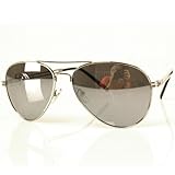 80s Men's Aviator Sunglasses Shades Metal Silver Frame with Mirror Lens