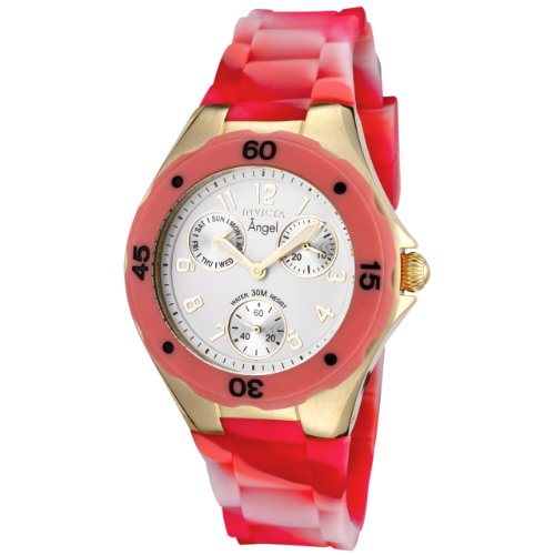 Invicta Women's 1499 Angel White Dial Multi-Colored Pink Silicone Watch