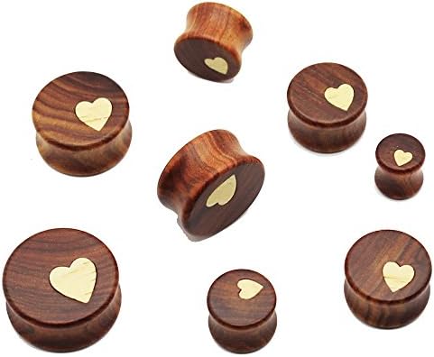 Global Trading01® Pair Wood Heart Insert Design Flesh Tunnels Expander Ear Gauges Earring Plugs (Gauge=5/8"(16mm))