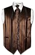 Men's Dress Vest & NeckTie Dark Brown Woven Stripe Design Set for Suit or Tuxedo