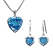 Ocean's Heart-Shaped Aquamarine Cubic Zirconia Platinum Overlay CAREFREE Sterling Silver Pendant Necklace & Drop Earrings Set (8.5 ct)