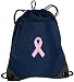 Pink Ribbon Drawstring Bag Backpack Navy Breast Cancer Awareness Deluxe Draw String Back Pack - For Boys Girls Students or Adults