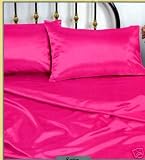 New Queen Size Satin Sheet Set - Includes 1 fitted sheet, 1 flat sheet and 2 pillow cases - Hot Pink