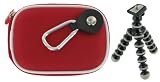 rooCASE 2n1 Nylon Hard Shell (Red) Case with Memory Foam and Premium Tripod for Sony Cyber-shot DSC-T90 Digital Camera Black