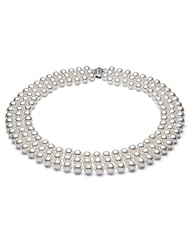 PremiumPearl 6.5-7mm White Triple Strand Cultured Akoya Pearl Necklace AA+ Quality Yellow Gold