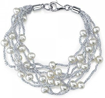 4-5mm Genuine White Freshwater Cultured Pearl & Cotton Bracelet for Women