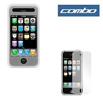 Premium Apple Iphone 3g Clear / White Silicone Skin Case + Full Screen LCD Protector