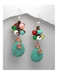 Copper Turquoise Earrings In 92.5 Sterling Silver