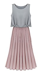Chiffon Summer Knee Length Pleated Scoop Neck Sleeveless Tank Two-Toned  Dress