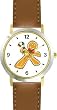 Ginger Bread Man with Candy Cane Christmas Theme - WATCHBUDDY&reg; DELUXE TWO-TONE THEME WATCH - Arabic Numbers - Brown Leather Strap-Size-Large ( Men's Size or Jumbo Women's Size )