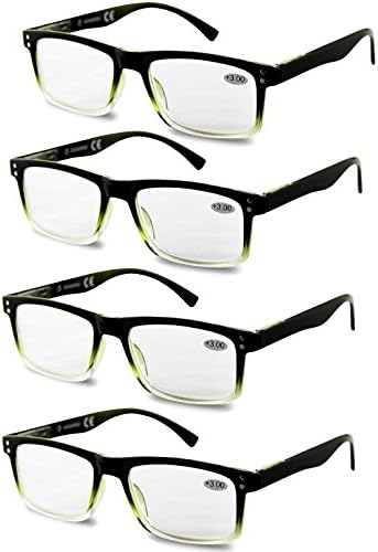 High value pack! 4 pack men women wayfarer reading glasses w/spring hinges (+2.00 200, BLACK)