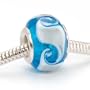 Murano Style Glass Lampwork Bead Fits Pandora Aqua White Swirl 14mm (1)