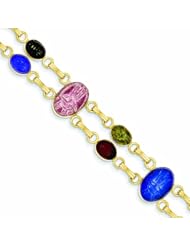 14K Gold 7" 4 Large & 6 Small Stones Scarab Bracelet