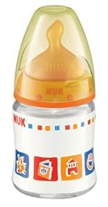 Nuk First Choice 4 Oz. BPA FREE Glass Baby Bottle With Latex Nipple - Yellow