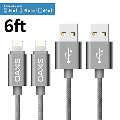 Lightning-Cable-Oaxis-TechTM-2-pcs-Dark-Gray-Nylon-Braided-Lightning-to-USB-Cable-66ft2M-8Pin-Lightning-USB-Ch
