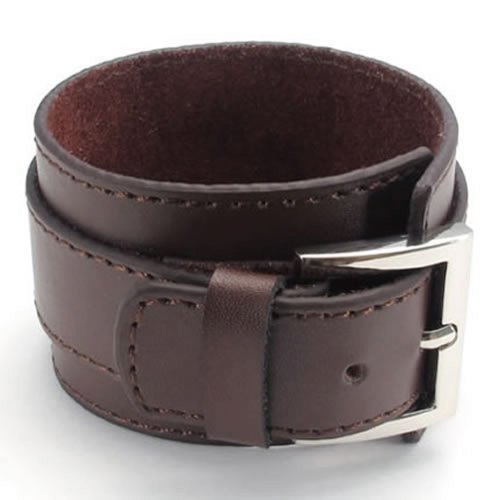 KONOV Jewelry Wide Genuine Leather Mens Bangle Cuff Bracelet, Fits 7.5