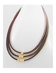 Gold Leather Necklace In White Base