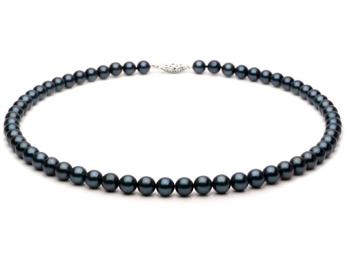 18 inch Black Fresh Water Pearl Necklace 9-10mm each - 14kt White Gold