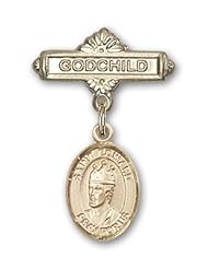 Gold Filled Baby Badge with St. Edward the Confessor Charm and Godchild Badge Pin