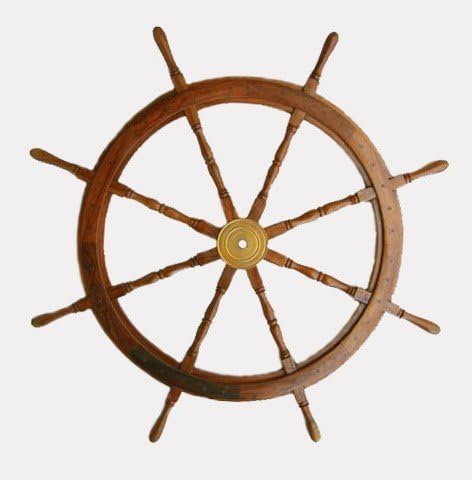 Very Large Hardwood Ships WheelBrass Trim 48"