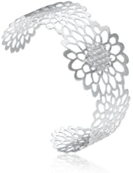 C.Z. Sterling Silver Rhodium Plated Brushed Flower Lace Design Bangle