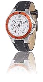 Sector 175 Chrono Watch with White Dial, Orange Bezel and Black Leather Strap