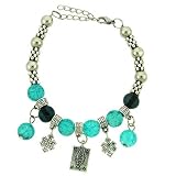Silver Tone Turquoise Beads Charm Bracelet