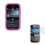 Hot Pink Durable Flexible Soft Silicone Skin Case + Premium Reusable LCD Protector with Lint Cleaning Cloth for At&t RIM Blackberry 9000 Bold Smartphone