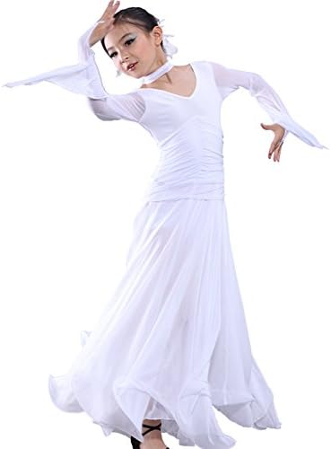 FERE8890 Girl's Dancewear Competition Ballroom Modern Dancing Latin Practice Dress White XXL