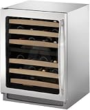 U Line Echelon Series 2275ZWCS01 24 Built-in Dual Zone Wine Captain with 43 Bottle Capacity, Maple-Trimmed Slide-Out Wine Racks, 3 Bottle Wine Caddy, Door Alarm, Sabbath Mode and Touch Controls: Stainless Steel, Left Hinge Door Swing