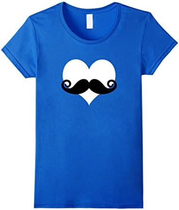 Mustache Valentines Day T Shirt with Heart for Men and Boys  - Female Small - Royal Blue