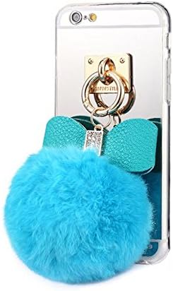 iPhone 5 Fur Case,Generic Pom Pom Case,Plush Fur Ball Diamond Soft TPU Gel Back Case Cover for iPhone 5/5S/SE (Light Blue) SE
