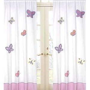 Pink and Purple Butterfly Window Treatment Panel - Set of 2