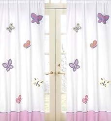 Pink and Purple Butterfly Window Treatment Panel - Set of 2