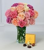 12 Pastel Roses + 6 FREE + FREE Vase & Godiva