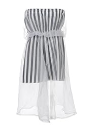 Strapless Vertical Stripe Sheer  Dress