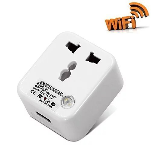 CAMAKT Wifi Spy Hidden Camera Adapter H.264 Format Hd Ip Network DVR Hidden Adapter Camera with Built-in 16GB Memory,1080P(White)