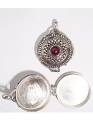Solid 925 St Sterling Silver Garnet Round Prayer Box Locket God Wish Pendant 1 x 5/8 x 1/2 Inches Made In Bali By Master Silver Smiths With Red Garnet January Birth Stone