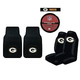 A Set of 2 Universal-Fit NFL All Weather Vinyl Floor Mats, 2 Front Universal Fit Bucket Style Seat Covers, and a Comfort Grip Steering Wheel Cover - Green Bay Packers