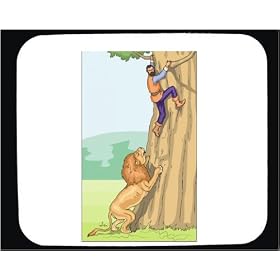 Decorated Mouse Pad with man, tree, body, lion, individuals, individual, humans, person, human, persons, cat, chasing, people